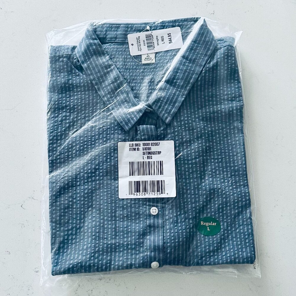 Women's Vacationland Seersucker Shirt, Short-Sleeve Popover Stripe, dark blue